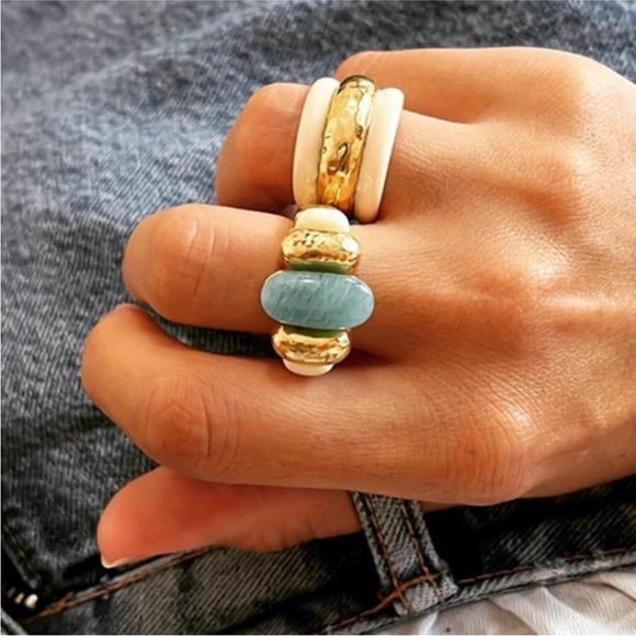 Aureli Bidermann Jewelry - Aureli Bidermann Paris France Designer Blue Green
Chalcedony Gemstone Gold Ring